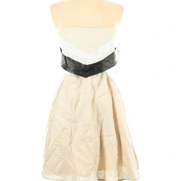 STAUD Strapless Dress in Cream, White, and Black